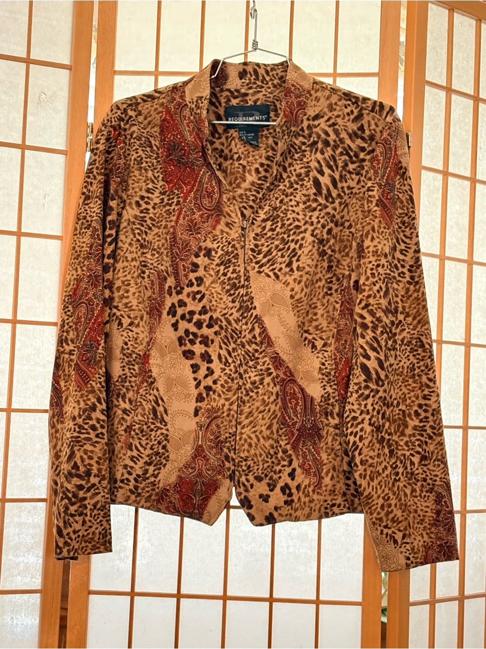 Requirements Leopard & Paisley Zip Blazer Jacket in Brown Faux Suede Large